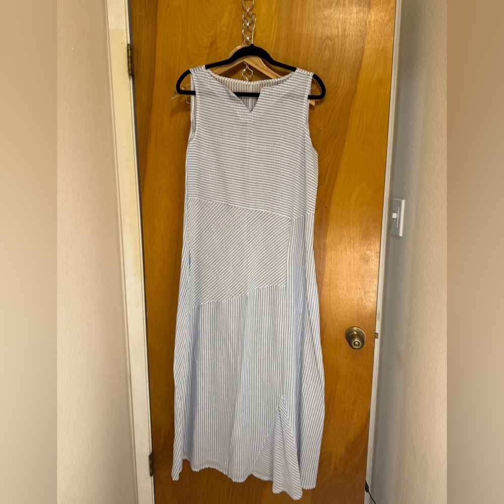 Chic Blue Striped Asymmetrical Maxi Coverup